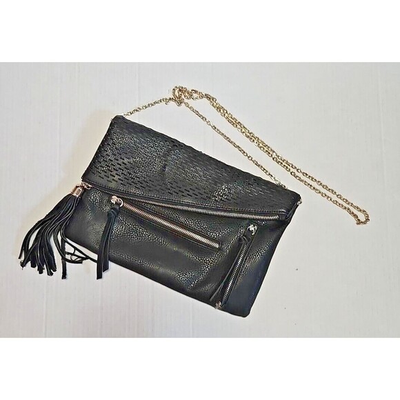 Urban Expressions Bag Black Crossbody Vegan Leather Fold-Flap Shoulder Purse - Picture 3 of 12